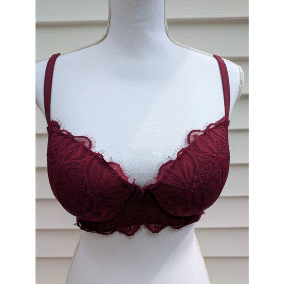 PINK by Victoria’s Secret 34DD Bra Push-Up Lace Burgundy Underwire Sexy - Picture 4 of 9